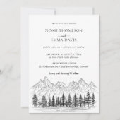 Rustic Mountain Sketch Woodland Pine Wedding Kaart (Voorkant)
