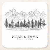 Rustic Mountain Sketch Woodland Pine Wedding Kartonnen Onderzetters (Voorkant)