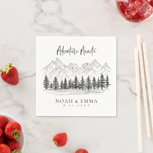 Rustic Mountain Sketch Woodland Pine Wedding Servet (Insitu)