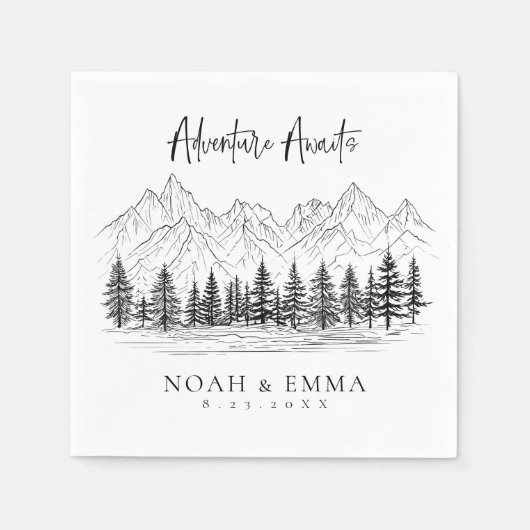 Rustic Mountain Sketch Woodland Pine Wedding Servet (Voorkant)