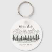 Rustic Mountain Sketch Woodland Pine Wedding Sleutelhanger (Voorkant)