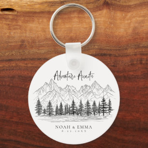Rustic Mountain Sketch Woodland Pine Wedding Sleutelhanger