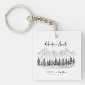 Rustic Mountain Sketch Woodland Pine Wedding Sleutelhanger (voorkant)