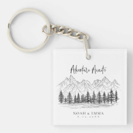 Rustic Mountain Sketch Woodland Pine Wedding Sleutelhanger