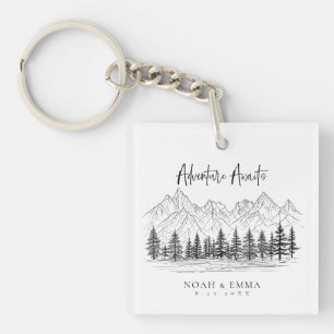 Rustic Mountain Sketch Woodland Pine Wedding Sleutelhanger