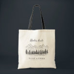 Rustic Mountain Sketch Woodland Pine Wedding Tote Bag<br><div class="desc">Draag de schoonheid van natuur met deze rustieke bruiloft canvas tas,  met een bergschets en bosrijke dennen. Perfect voor outdoor-liefhebbende koppels,  het is een elegante en praktische aandenken voor uw gasten,  het vastleggen van de charme van uw bos viering.</div>