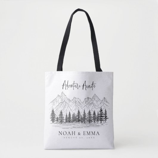 Rustic Mountain Sketch Woodland Pine Wedding Tote Bag (Voorkant)