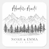 Rustic Mountain Sketch Woodland Pine Wedding Vierkante Sticker (Voorkant)