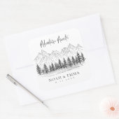 Rustic Mountain Sketch Woodland Pine Wedding Vierkante Sticker (Envelop)