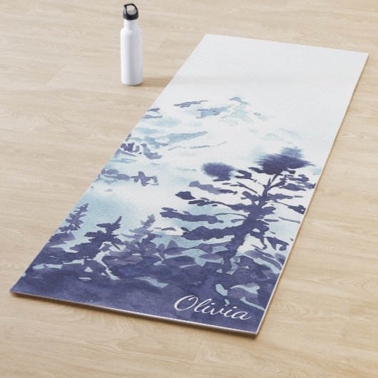 Rustic Mountain Trees Modern Trendy Waterverf Yogamat (In situ)