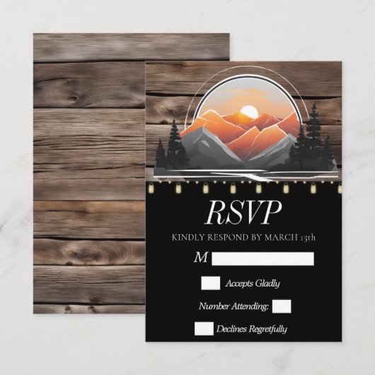 Rustic Mountain Valley Forest Sunset Natuur RSVP Kaartje (Voorkant / Achterkant)