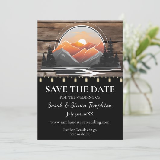 Rustic Mountain Valley Forest Sunset Natuur Save The Date (Staand voorkant)