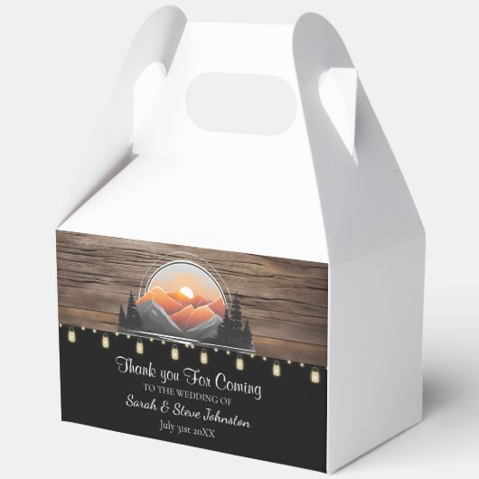 Rustic Mountain Valley Forest Sunset Wedding Favor Bedankdoosjes (Voorkant)