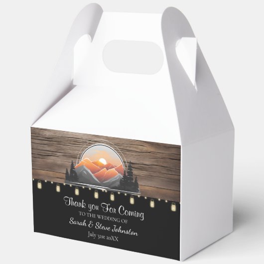 Rustic Mountain Valley Forest Sunset Wedding Favor Bedankdoosjes (Achterkant)