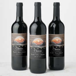 Rustic Mountain Valley Forest Sunset Wedding Favor Wijn Etiket
