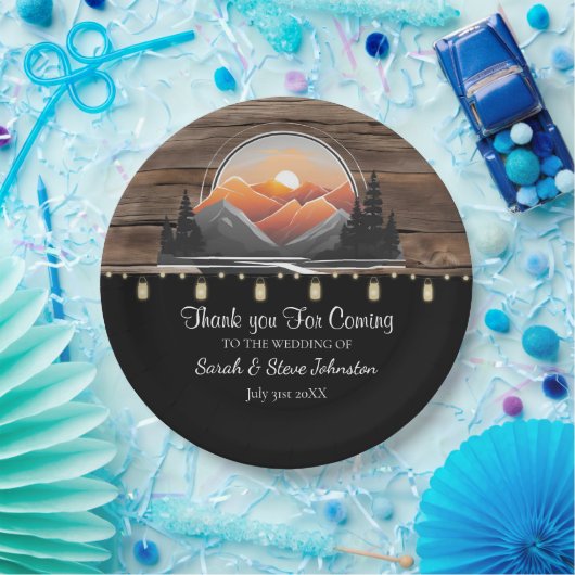 Rustic Mountain Valley Forest zonsondergang bruilo Papieren Bordje (Feest)