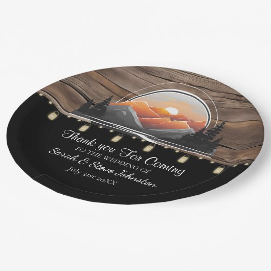 Rustic Mountain Valley Forest zonsondergang bruilo Papieren Bordje (Gekanteld)