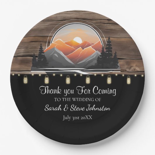 Rustic Mountain Valley Forest zonsondergang bruilo Papieren Bordje (Voorkant)