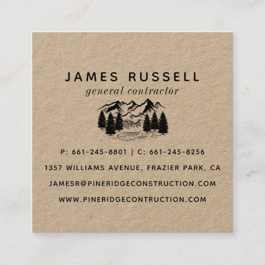 Rustic Mountain | Vierkant Visitekaartje (Achterkant)