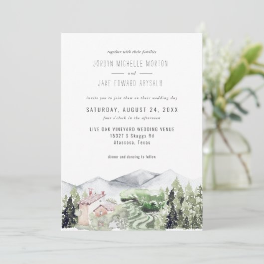 Rustic Mountain Vineyard | Uitnodiging tot weddens (Staand voorkant)