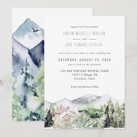 Rustic Mountain Vineyard | Uitnodiging tot weddens (Voorkant / Achterkant)