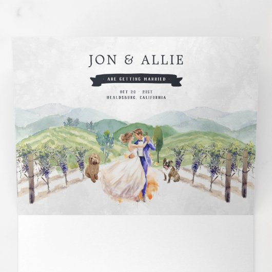 Rustic Mountain Vineyard | Weddenschap Drieluik Uitnodiging (Binnenzijde eerst)