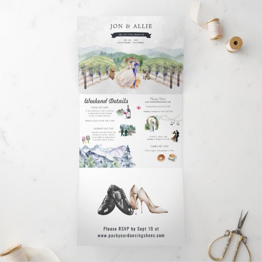 Rustic Mountain Vineyard | Weddenschap Drieluik Uitnodiging (Binnen)