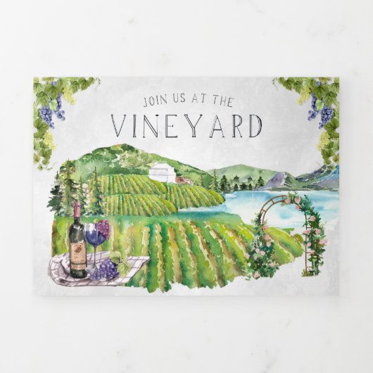 Rustic Mountain Vineyard | Weddenschap Drieluik Uitnodiging (Cover)