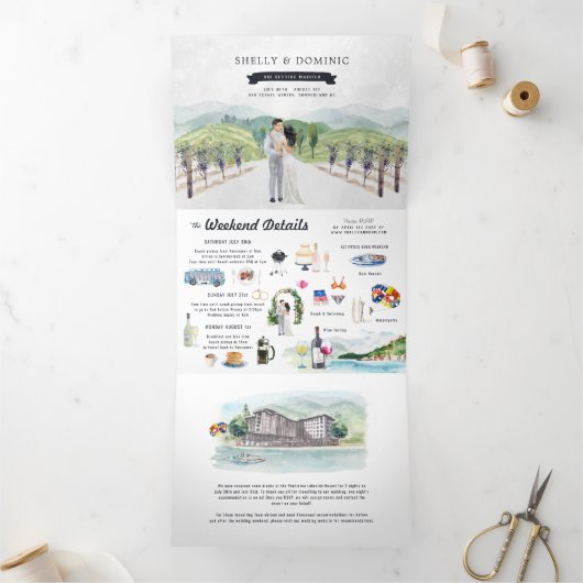 Rustic Mountain Vineyard | Weddenschap Drieluik Uitnodiging (Binnen)