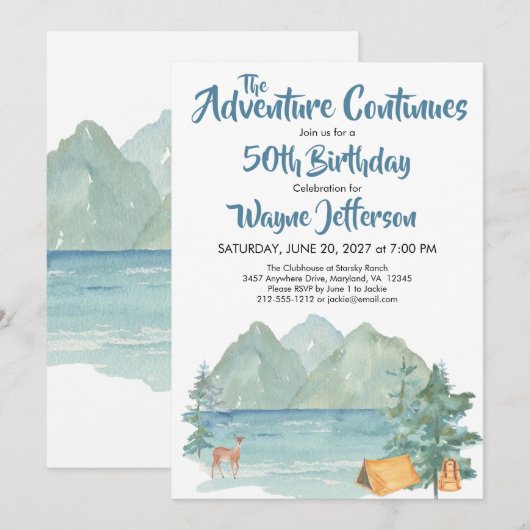 Rustic Mountain Waterverf Adventure 50th Birthday Kaart (Voorkant / Achterkant)