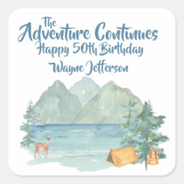 Rustic Mountain Waterverf Adventure 50th Birthday Vierkante Sticker