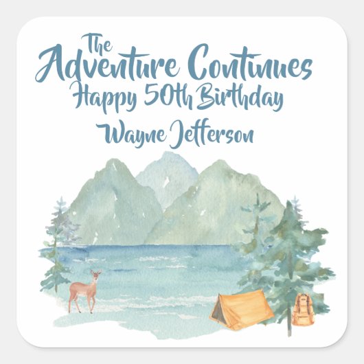 Rustic Mountain Waterverf Adventure 50th Birthday Vierkante Sticker (Voorkant)