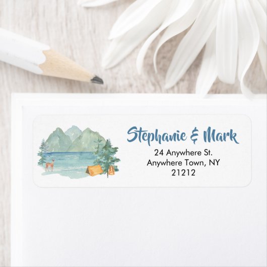 Rustic Mountain Waterverf Adventure Begin Wedding Etiket (Insitu)