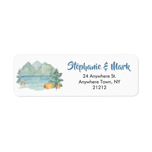 Rustic Mountain Waterverf Adventure Begin Wedding Etiket (Voorkant)