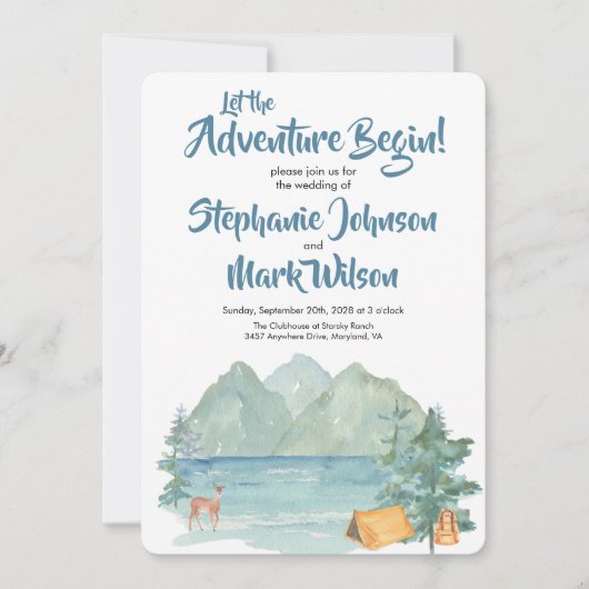 Rustic Mountain Waterverf Adventure Begin Wedding Kaart (Voorkant)