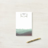 Rustic Mountain Waterverf & Antler | Monogram | Post-it® Notes (Op bureau)