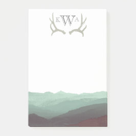 Rustic Mountain Waterverf & Antler | Monogram | Post-it® Notes