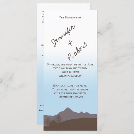 Rustic Mountain Waterverf huwelijksprogramma Programmakaart (Voorkant / Achterkant)