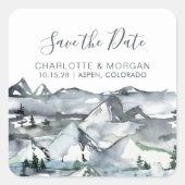Rustic Mountain Waterverf Photo Save the Date Vierkante Sticker (Voorkant)