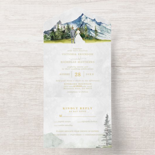 Rustic Mountain Wedding All in One Wedding Invite All In One Uitnodiging (Binnenkant)