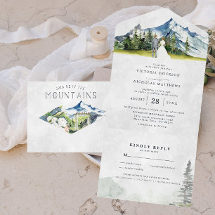 Rustic Mountain Wedding All in One Wedding Invite All In One Uitnodiging