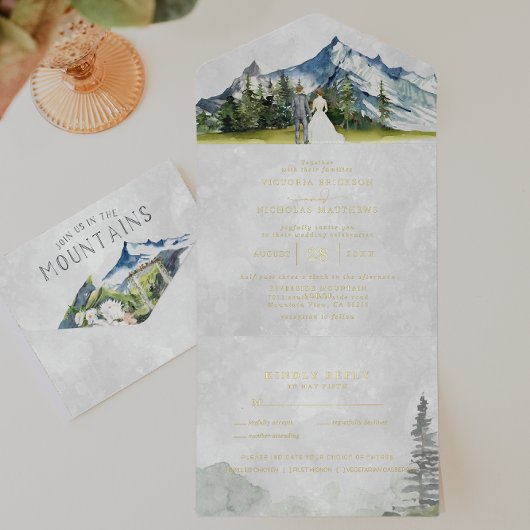 Rustic Mountain Wedding All in One Wedding Invite All In One Uitnodiging