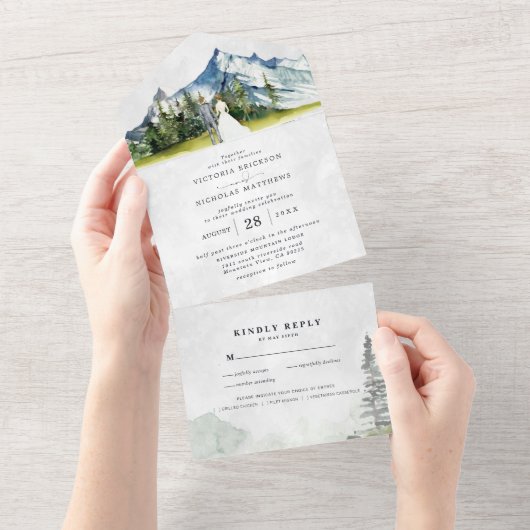 Rustic Mountain Wedding All in One Wedding Invite All In One Uitnodiging (Afscheurbaar)