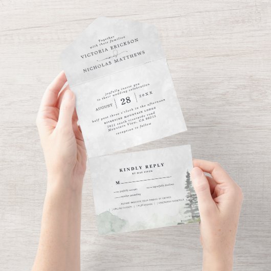 Rustic Mountain Wedding All in One Wedding Invite All In One Uitnodiging (Afscheurbaar)