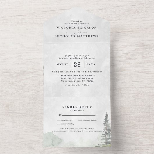 Rustic Mountain Wedding All in One Wedding Invite All In One Uitnodiging (Binnen)