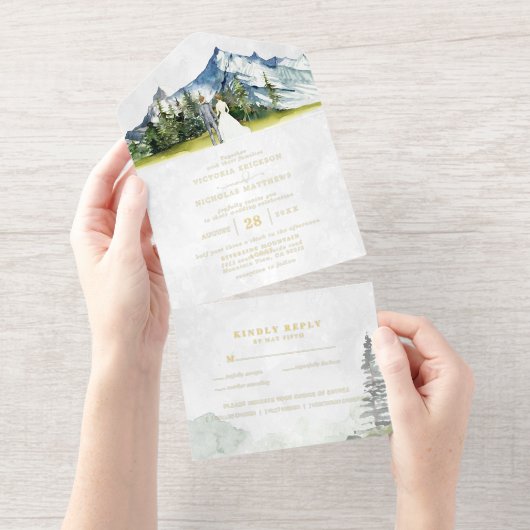 Rustic Mountain Wedding All in One Wedding Invite Uitnodiging (Uittrekbaar)