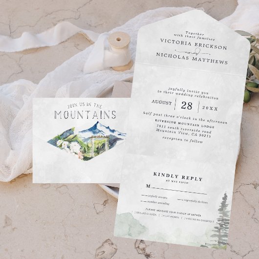 Rustic Mountain Wedding All in One Wedding Invite Uitnodiging