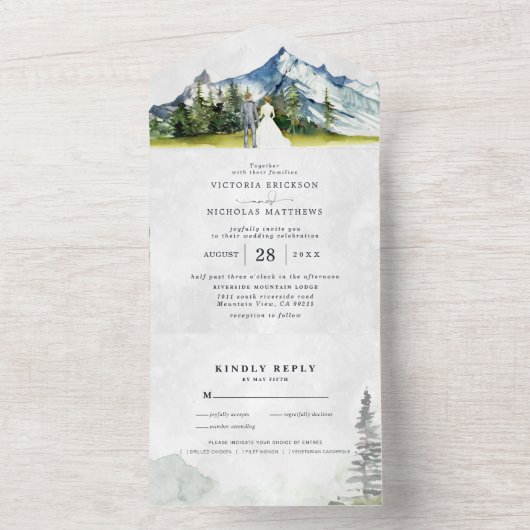 Rustic Mountain Wedding All in One Wedding Invite Uitnodiging (Binnen)