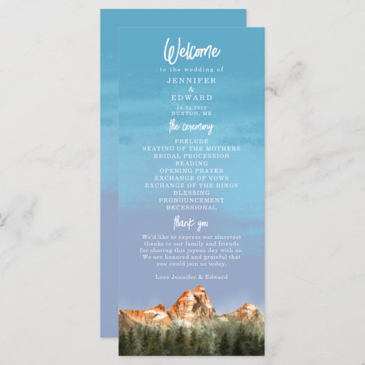 Rustic Mountain Wedding Ceremony Program Programmakaart (Voorkant / Achterkant)