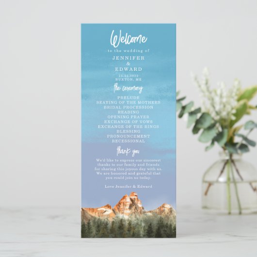 Rustic Mountain Wedding Ceremony Program Programmakaart (Staand voorkant)